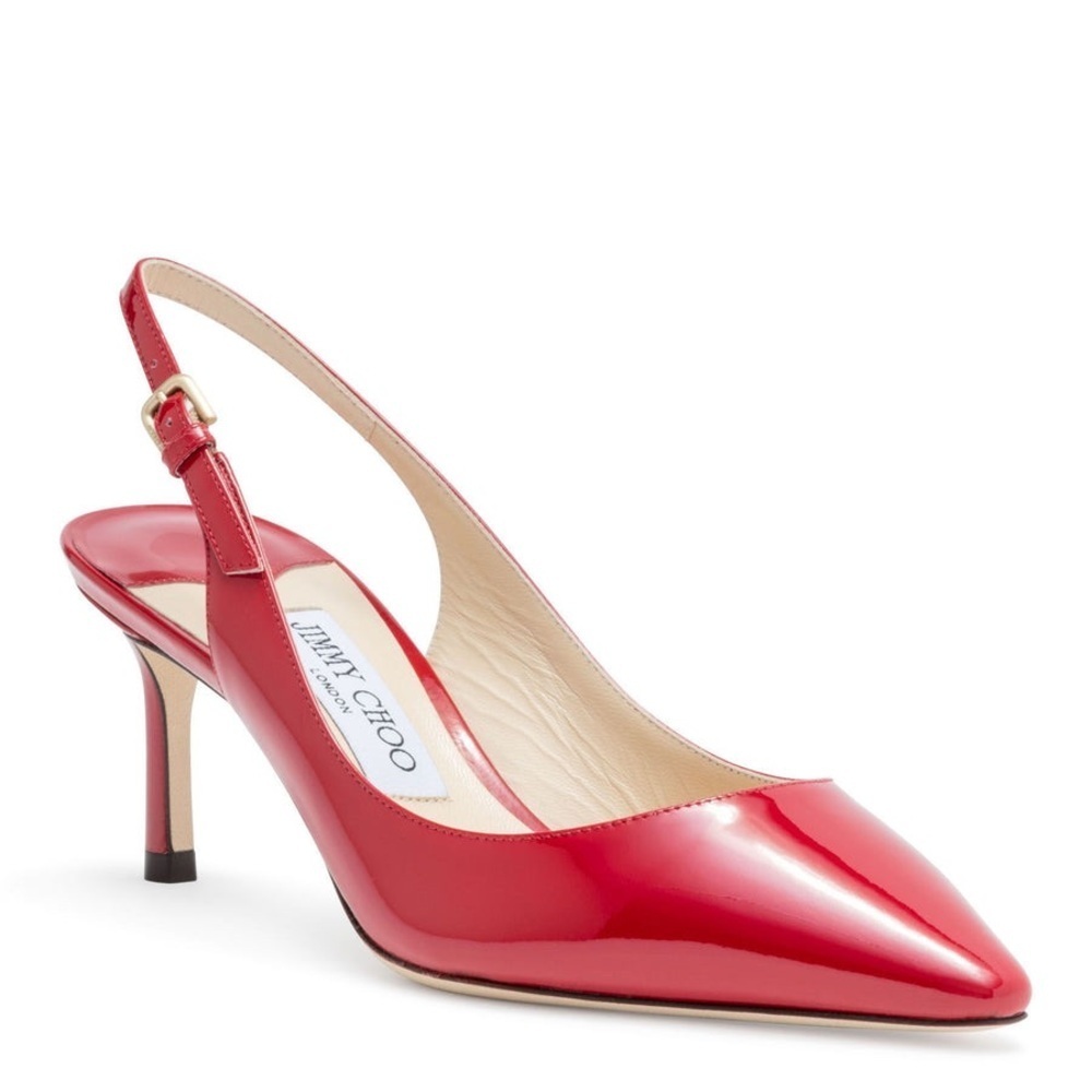 Jimmy Choo Erin 60 slingback kitten heel pumps in red patent leather